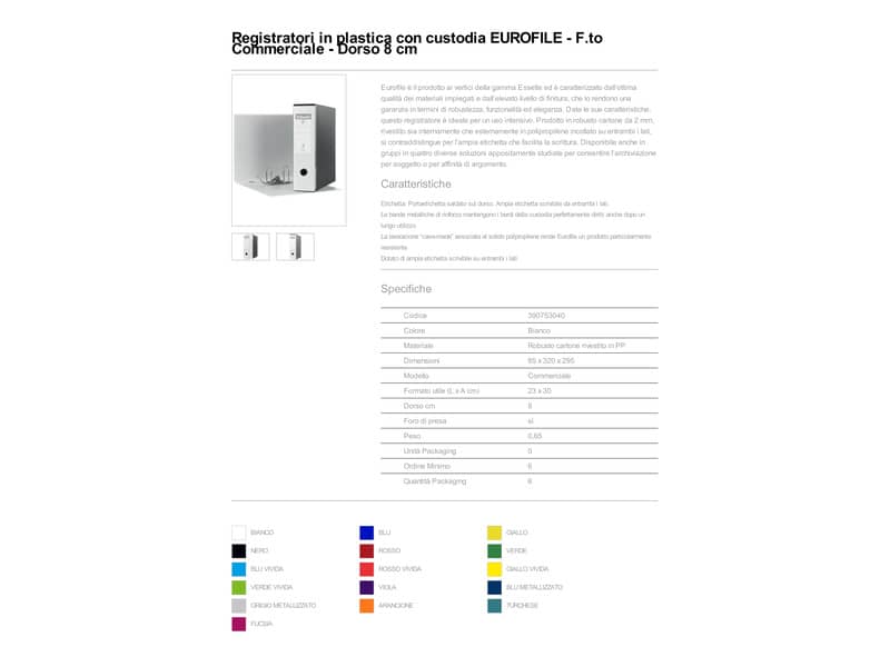 Registratore con custodia Esselte G53 Eurofile commerciale Dorso 8 cm cartone rivestito in PP bianco vivida- 390753040