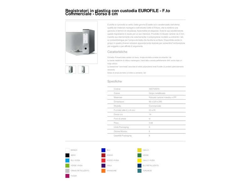 Registratore con custodia Esselte G53 Eurofile commerciale Dorso 8 cm cartone rivestito PP grigio metallizz.-390753970
