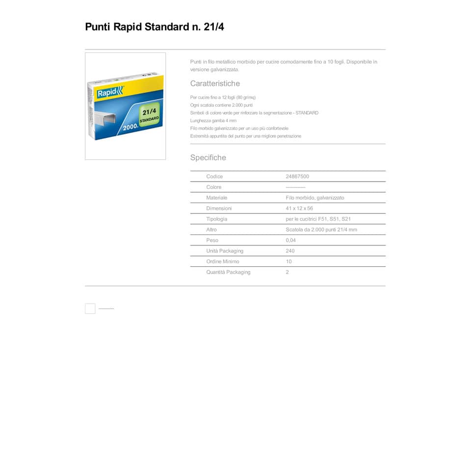 Punti metallici Rapid Standard 21/4  conf. da 2000 - 24867500