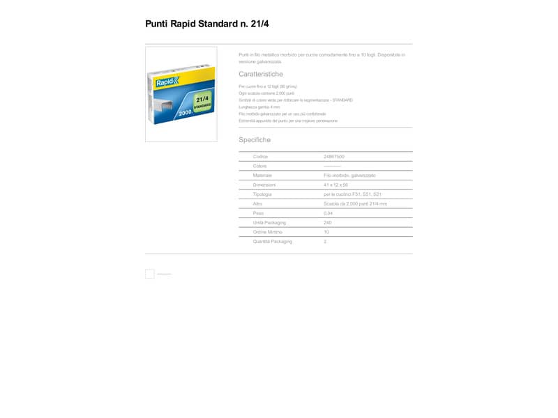 Punti metallici Rapid Standard 21/4  conf. da 2000 - 24867500