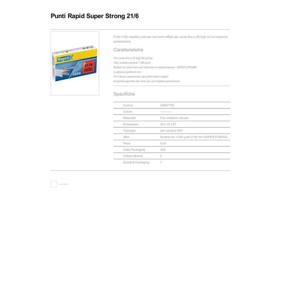 Punti metallici Rapid Super Strong 21/6  conf. da 1000 - 24867700