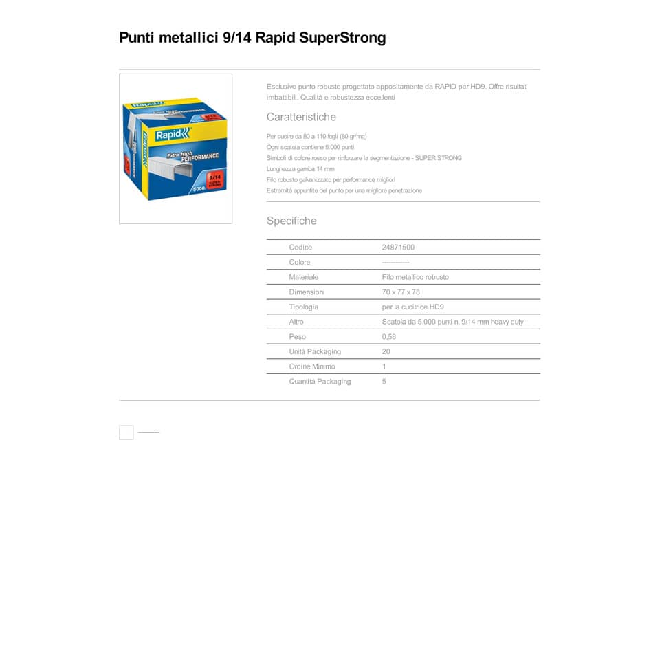 Punti metallici Rapid Super Strong 9/14  conf. da 5000 - 24871500