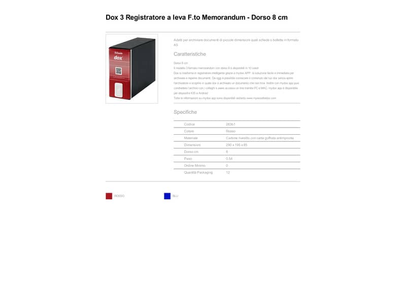 Registratore a leva DOX3 Memorandum dorso 8 cm - formato 23x18 cm rosso 263B1