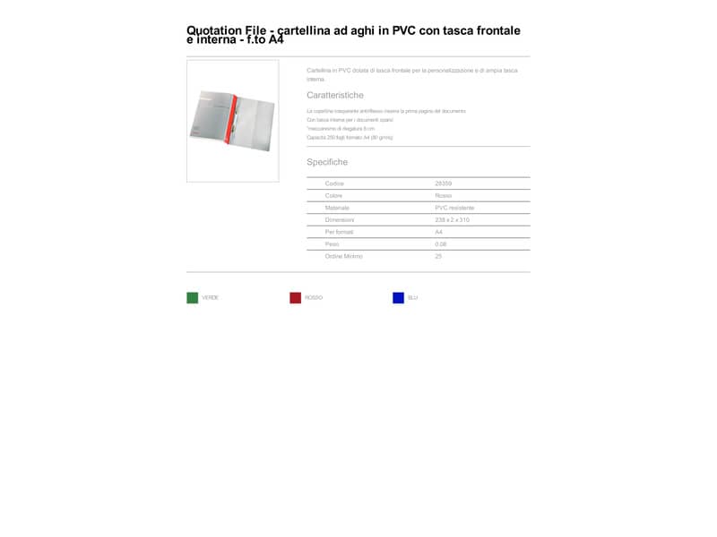 Cartelline ad aghi con clip Esselte Quotation File 23,8x31 cm pvc semirigido rosso  conf. da 25 - 28359