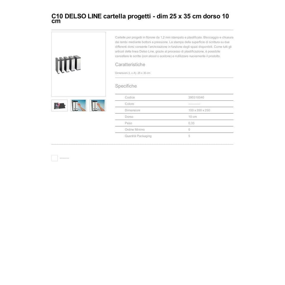 Cartelle portaprogetti Esselte C10 DELSO LINE dorso 10 cm fibrone plastificato grigio 25x35 cm - 390310040