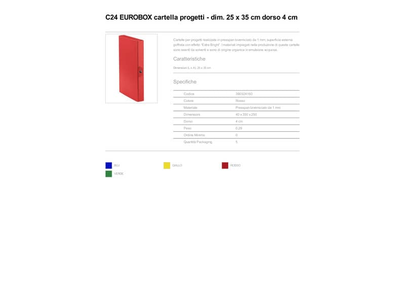 Cartelle portaprogetti Esselte C24 EUROBOX dorso 4 cm presspan biverniciato rosso - 390324160