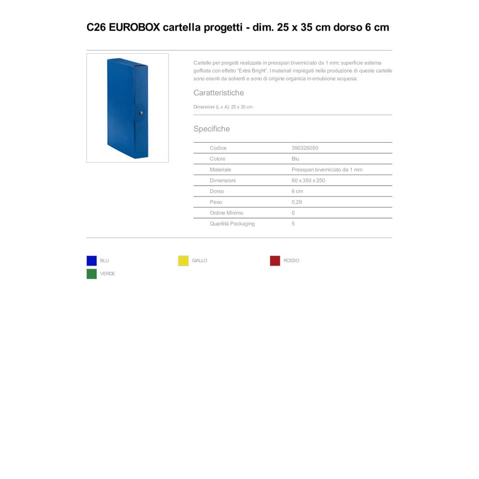Cartelle portaprogetti Esselte C26 EUROBOX dorso 6 cm presspan biverniciato blu  - 390326050