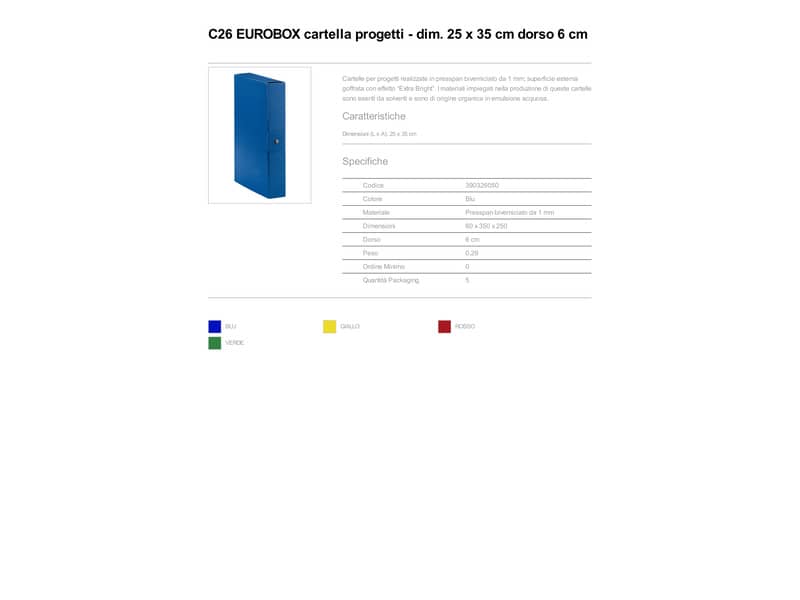 Cartelle portaprogetti Esselte C26 EUROBOX dorso 6 cm presspan biverniciato blu  - 390326050