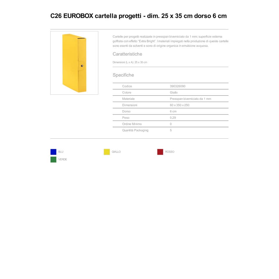 Cartelle portaprogetti Esselte C26 EUROBOX dorso 6 cm presspan biverniciato giallo - 390326090