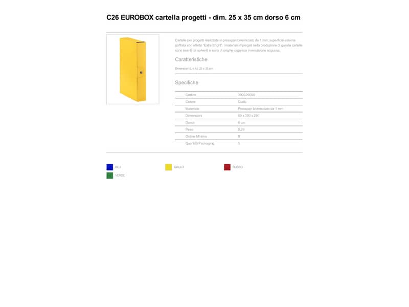 Cartelle portaprogetti Esselte C26 EUROBOX dorso 6 cm presspan biverniciato giallo - 390326090