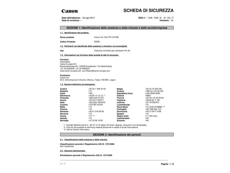 Cartuccia inkjet alta capacità PFI-310 BK Canon nero 2359C001AA