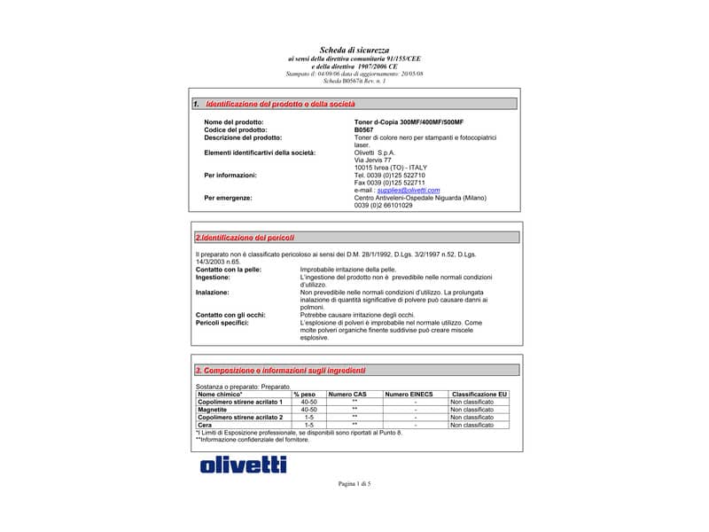 Toner Olivetti nero  B0567