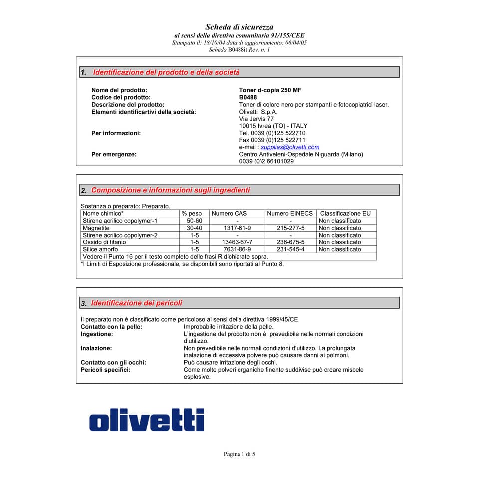 Toner Olivetti nero  B0488