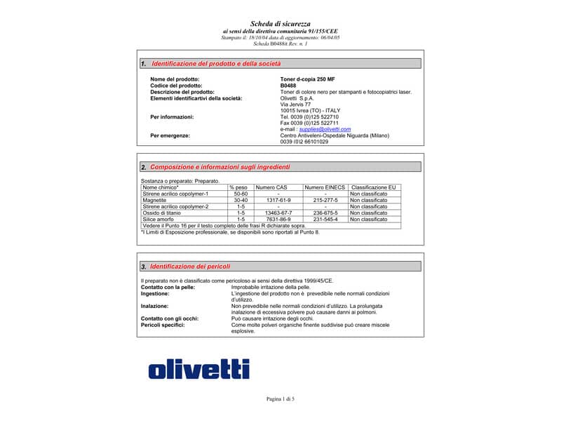 Toner Olivetti nero  B0488