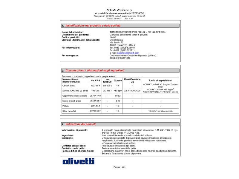 Toner Olivetti nero  B0492
