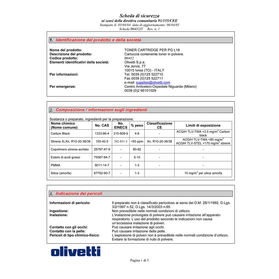 Toner PGL 18 Olivetti nero  B0452