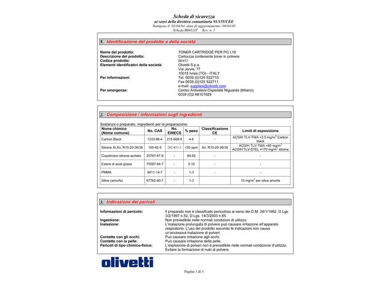 Toner PGL 18 Olivetti nero  B0452