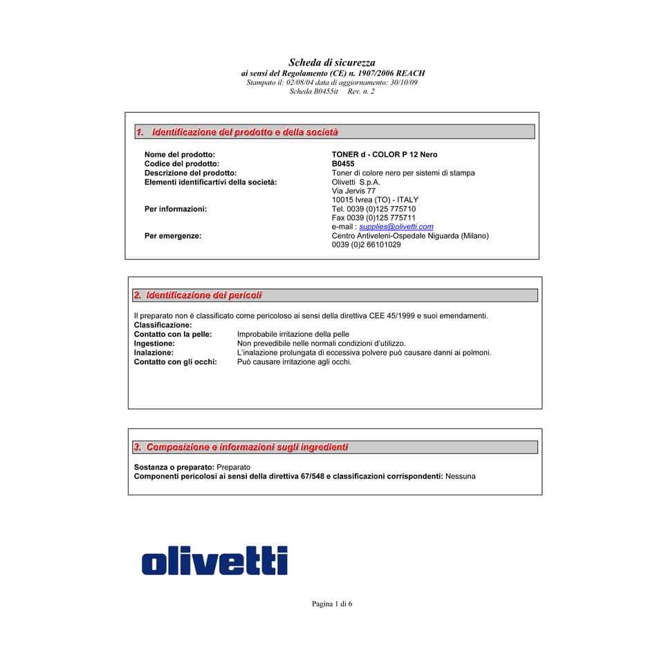 Toner Olivetti nero  B0455