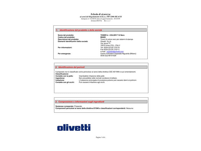 Toner Olivetti nero  B0455