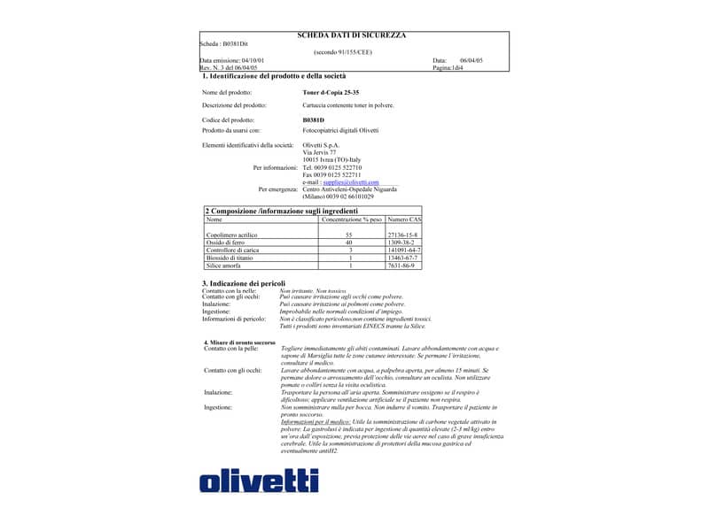 Toner Olivetti nero  B0381