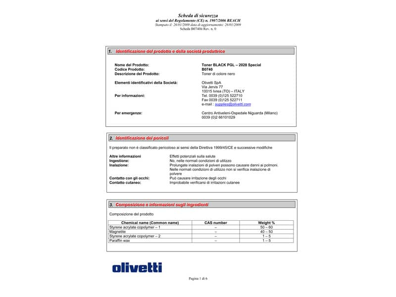Toner Olivetti nero  B0740