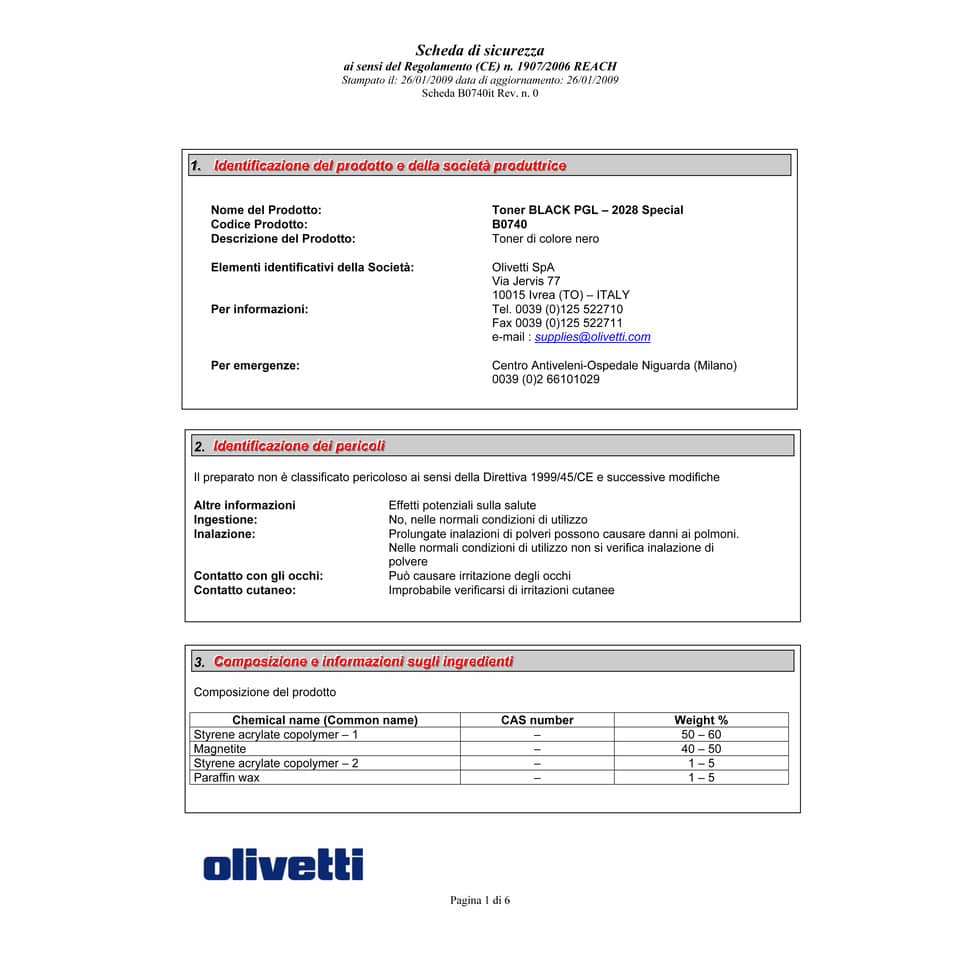 Toner Olivetti nero  B0740
