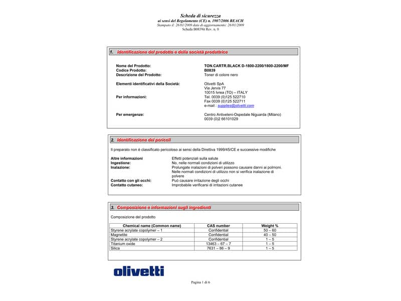 Toner Olivetti nero  B0839