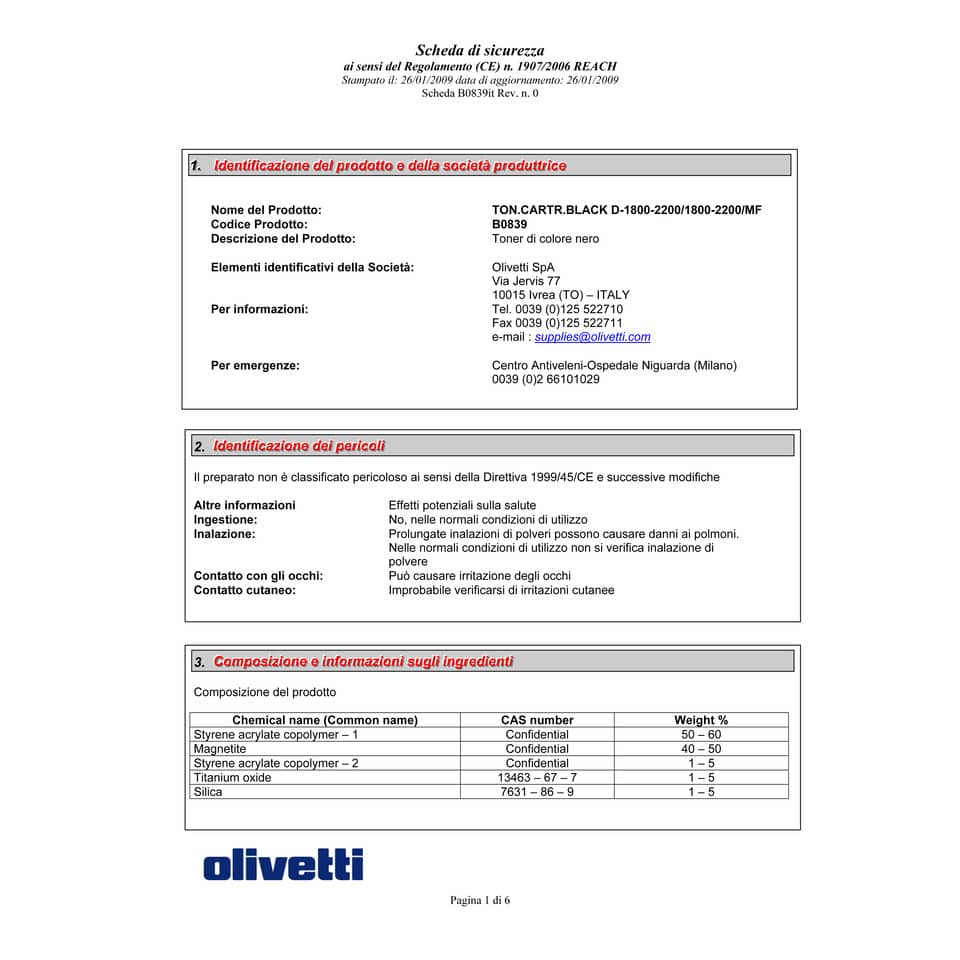 Toner Olivetti nero  B0839