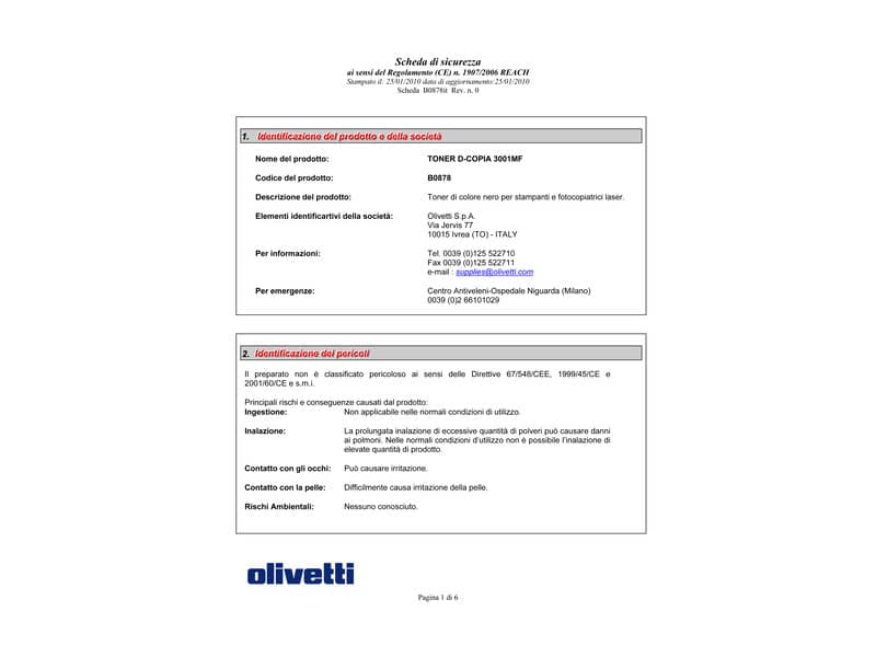 Toner Olivetti nero  B0878