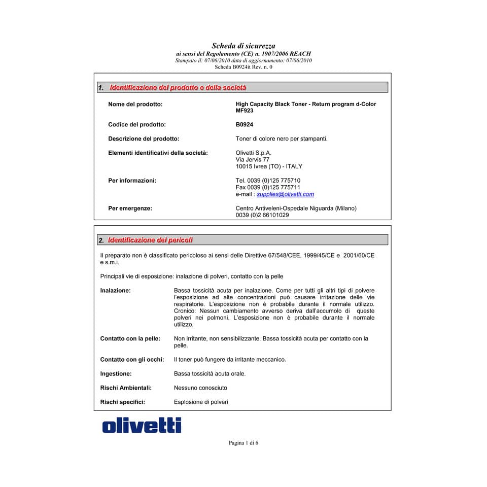 Toner Olivetti nero  B0924
