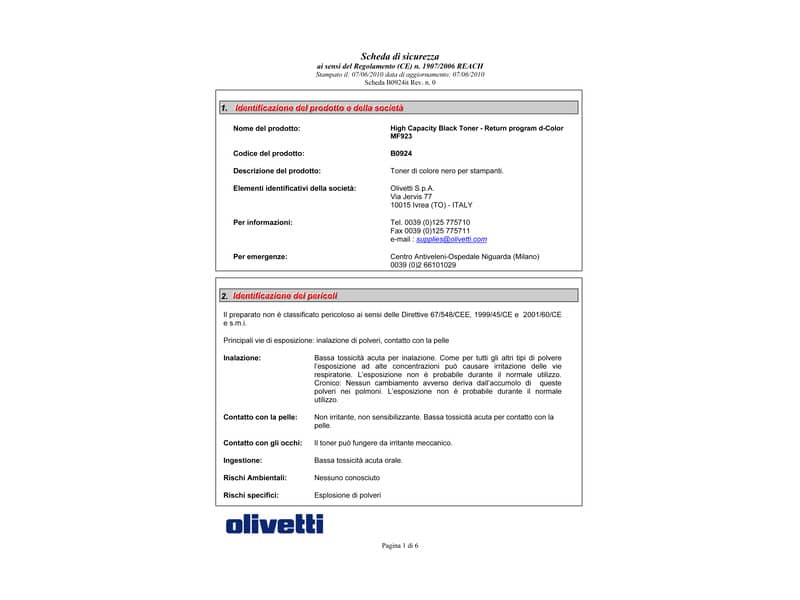 Toner Olivetti nero  B0924