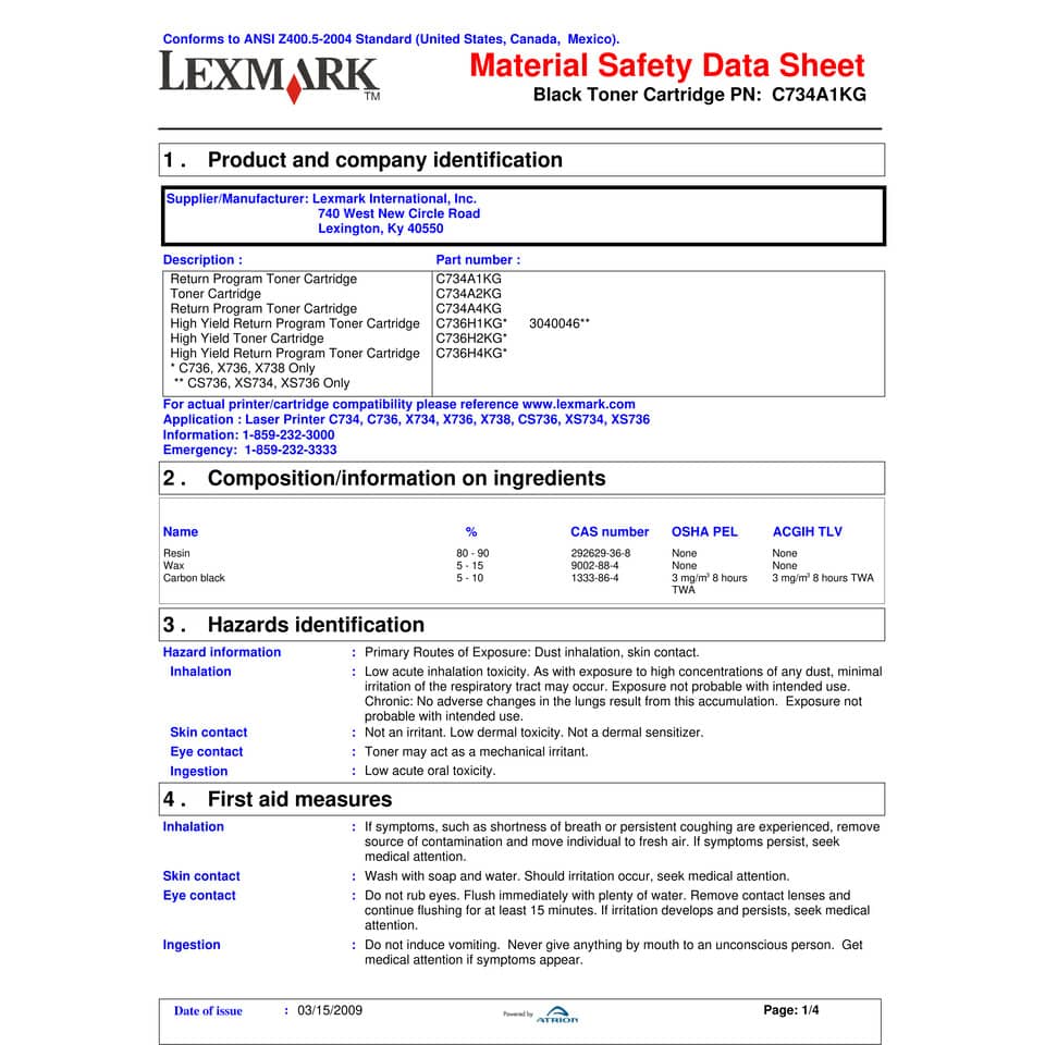 Toner return program Lexmark nero  C734A1KG
