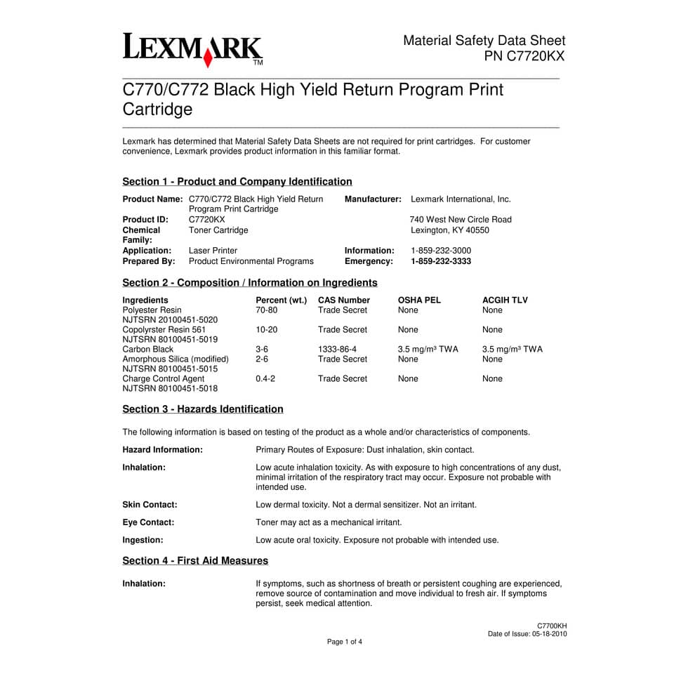 Toner altissima resa return program Lexmark nero C7720KX