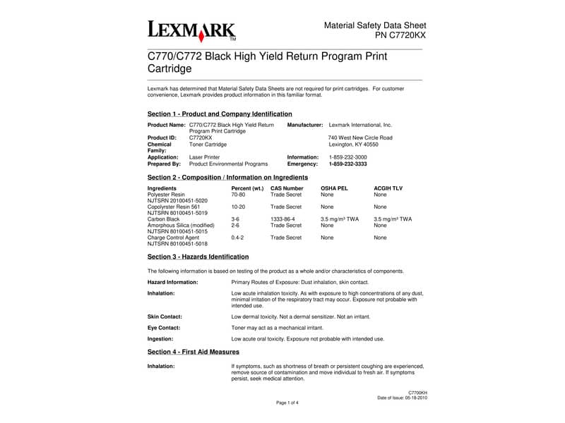 Toner altissima resa return program Lexmark nero C7720KX