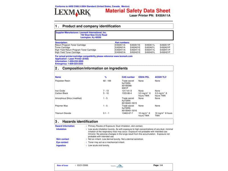 Toner alta capacità return program Lexmark nero E450H11E