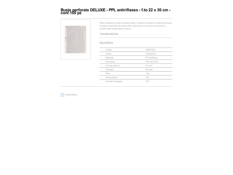 Buste a perforazione universale goffrate Esselte DELUXE 22x30 cm trasparente antiriflesso  conf.100 - 395697600