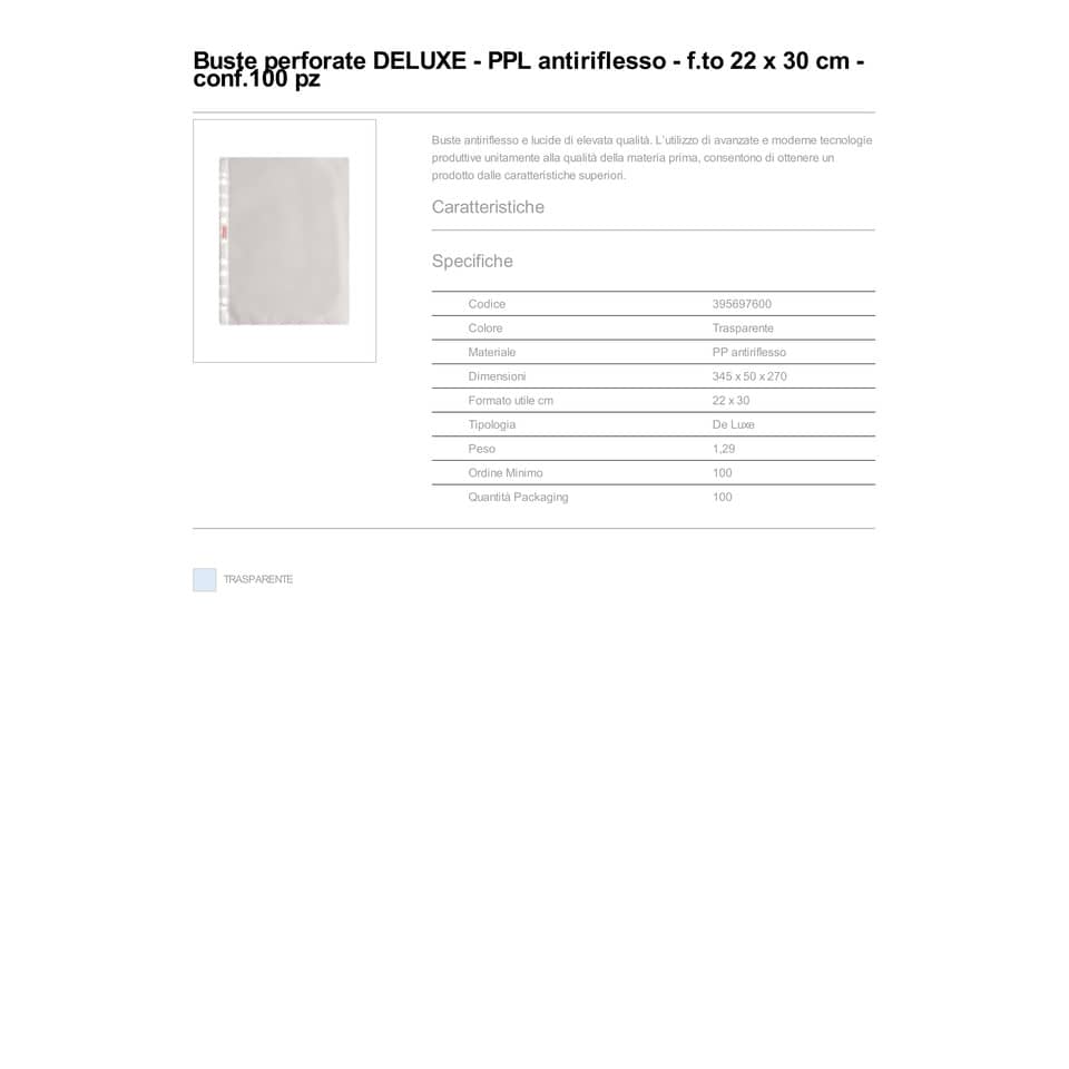 Buste a perforazione universale goffrate Esselte DELUXE 22x30 cm trasparente antiriflesso  conf.100 - 395697600