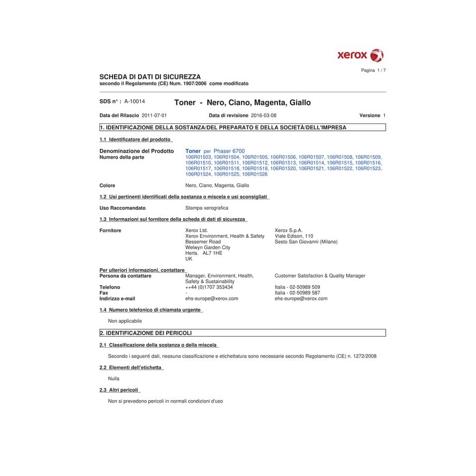 Toner alta capacità Xerox magenta  106R01508