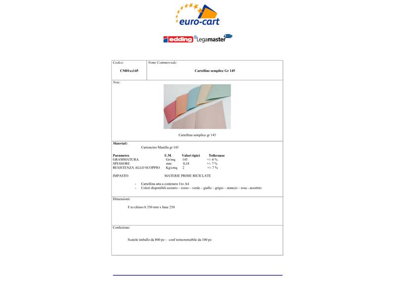 Cartelline semplici EURO-CART Cartoncino Manilla 25x35 cm gr. 145 grigio conf. da 100 pezzi - CM01GR145