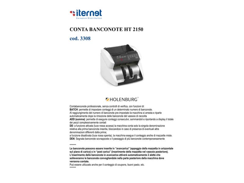 Conta banconote Holenburg HT 2150 bianco/nero spessore banconota mm. 0,06-0,12 - 3308