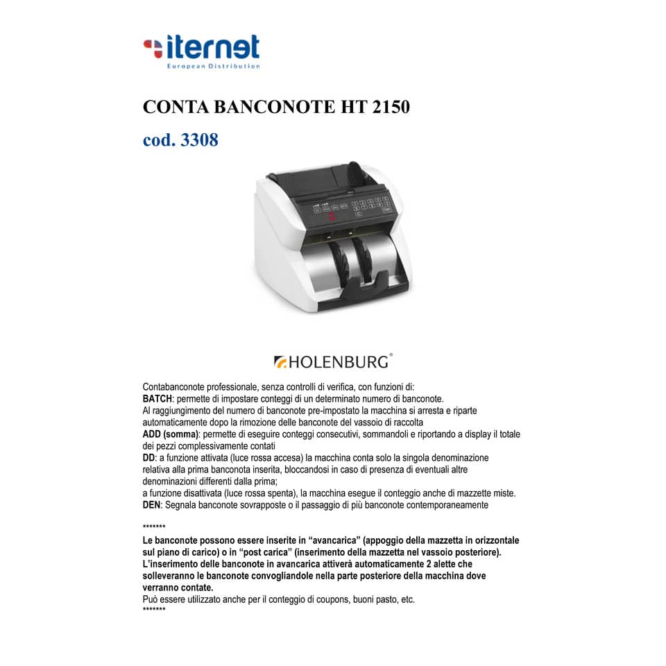 Conta banconote Holenburg HT 2150 bianco/nero spessore banconota mm. 0,06-0,12 - 3308