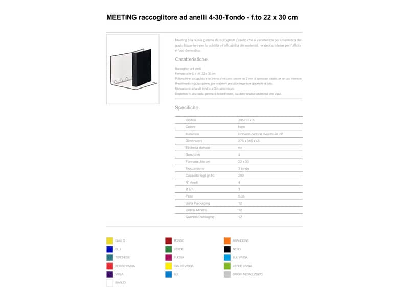 Raccoglitore Esselte Meeting a 4 anelli tondi 30mm cartone rivestito in PP nero 22x30cm dorso 4cm - 395792700