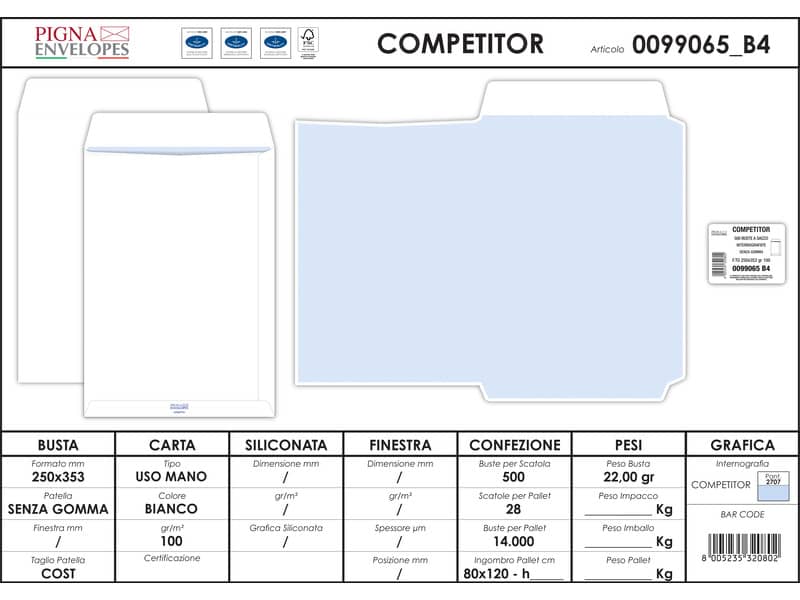 Buste a sacco Pigna Envelopes Competitor 100 g/m² 250x353 mm bianco conf. 500 - 0099065