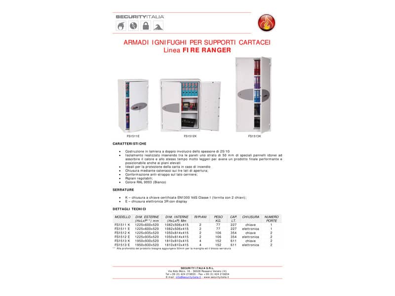 Armadio di sicurezza Phoenix bianco - Ral 9003 con serratura a chiave doppia mappa. 227 lt. - FS 1511 K