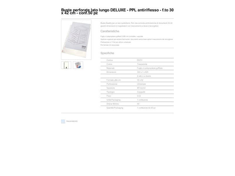 Buste a perforazione universale Esselte DELUXE goffrate antiriflesso trasparente 30x42 cm conf. 50 pezzi - 55231
