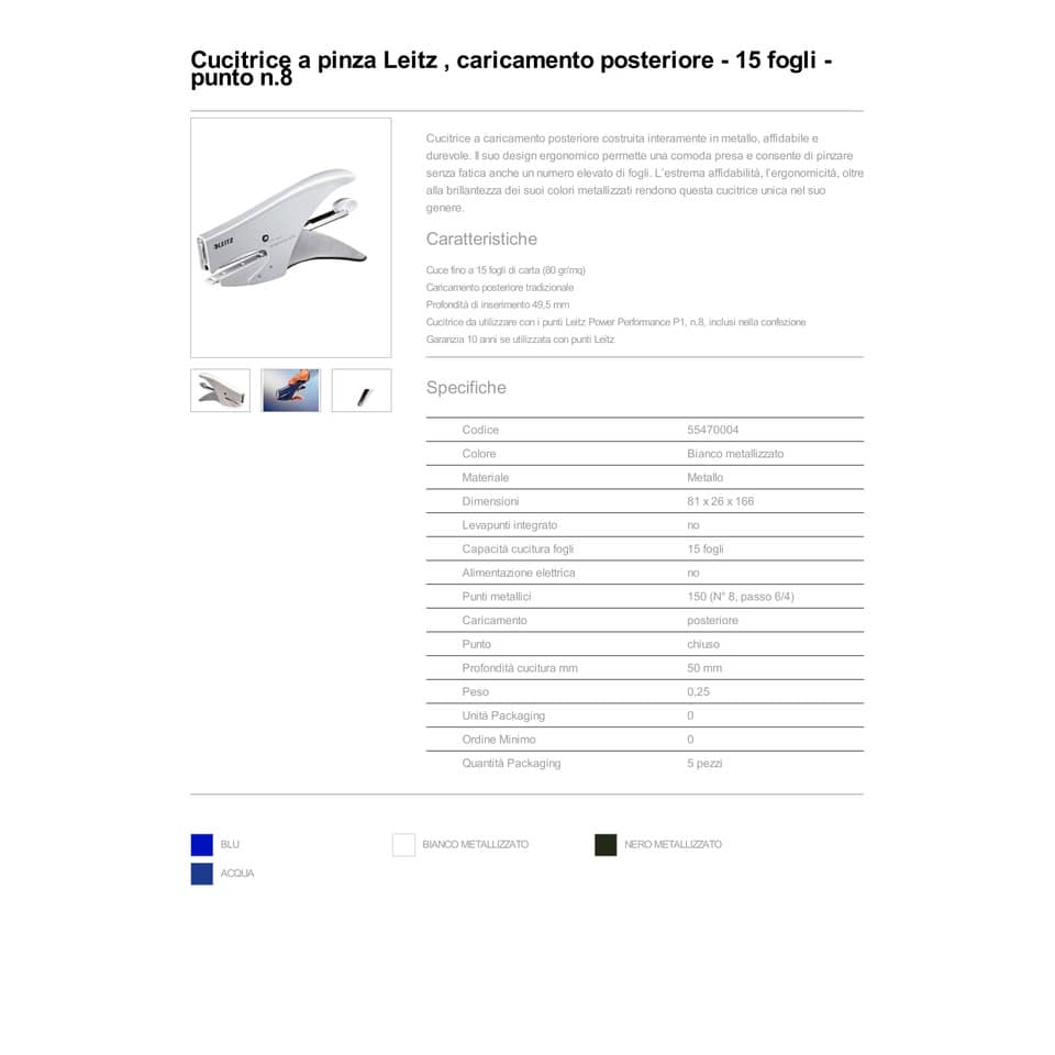 Cucitrice fino a 15 fogli Leitz 5547 WOW bianco metallizzato 55470004