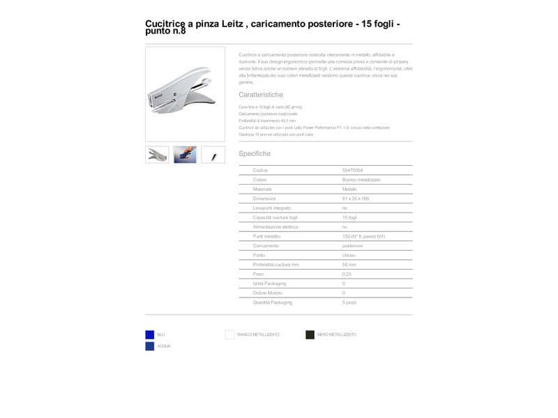 Cucitrice fino a 15 fogli Leitz 5547 WOW bianco metallizzato 55470004