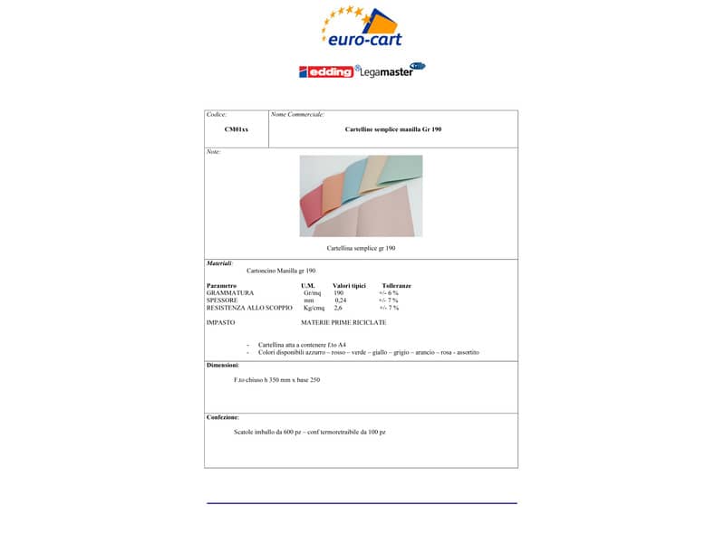 Cartelline semplici EURO-CART Cartoncino Manilla 25x35 cm gr. 190 rosso conf. da 100 pezzi - CM01RO