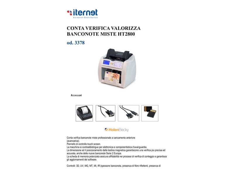 Conta verifica valorizza banconote HolenBecky HT2800 bianco controlli 3D, UV, MG, MT, MI, IR - 3378