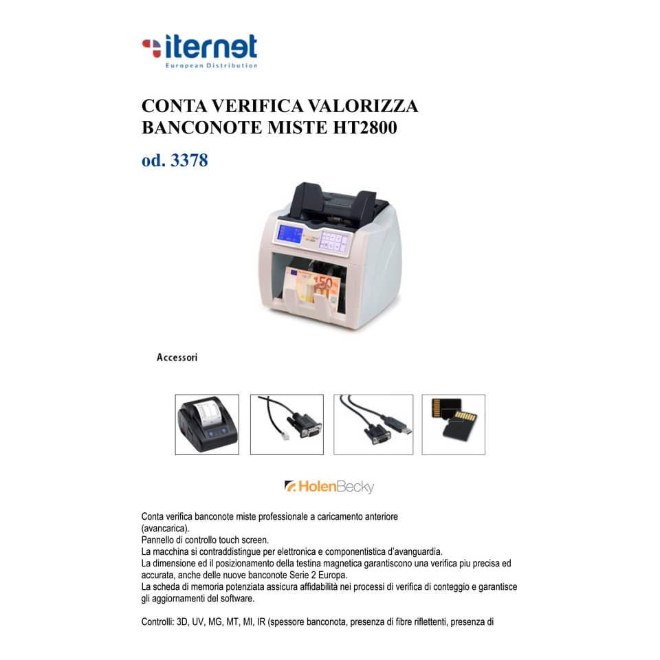 Conta verifica valorizza banconote HolenBecky HT2800 bianco controlli 3D, UV, MG, MT, MI, IR - 3378